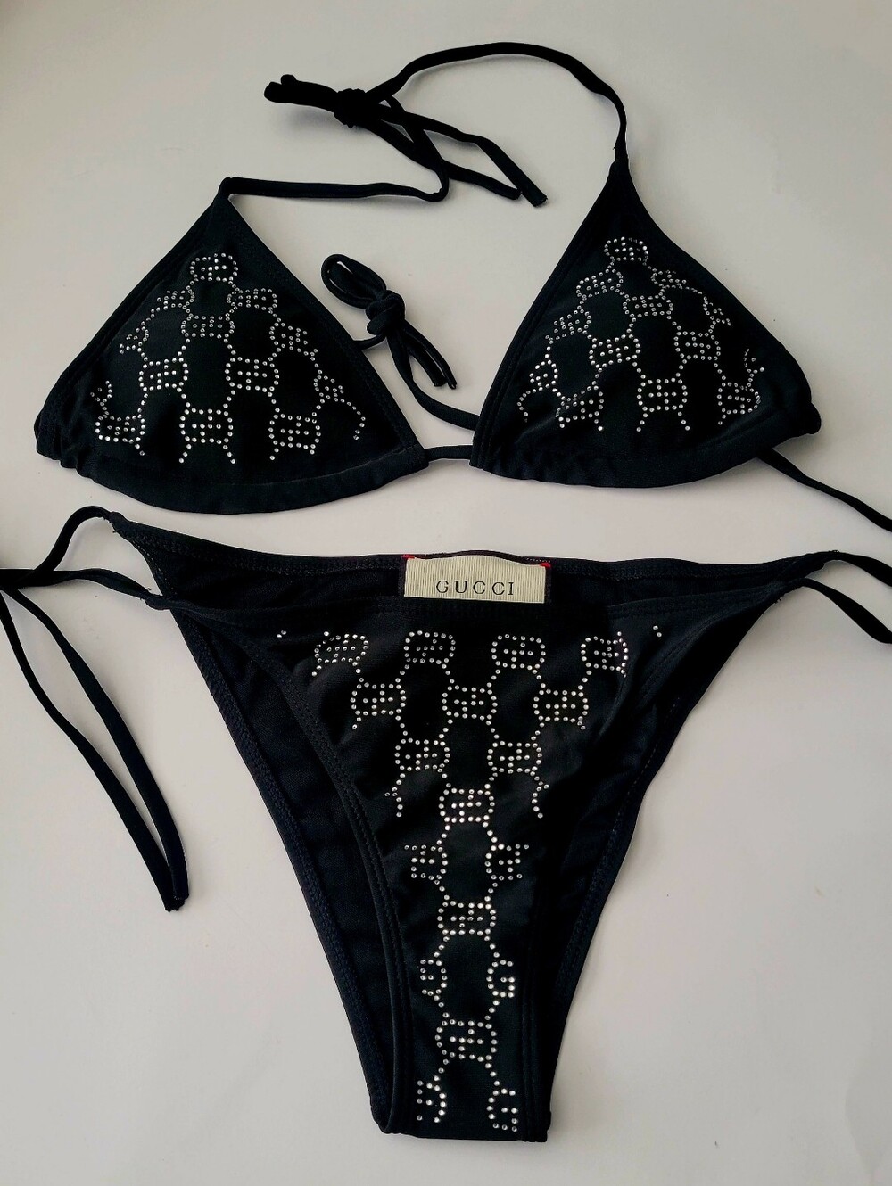 🇮🇹 Gucci Black Crystal-🖤Studded Triangle String Bikini🩱 - Picture 6 of 10